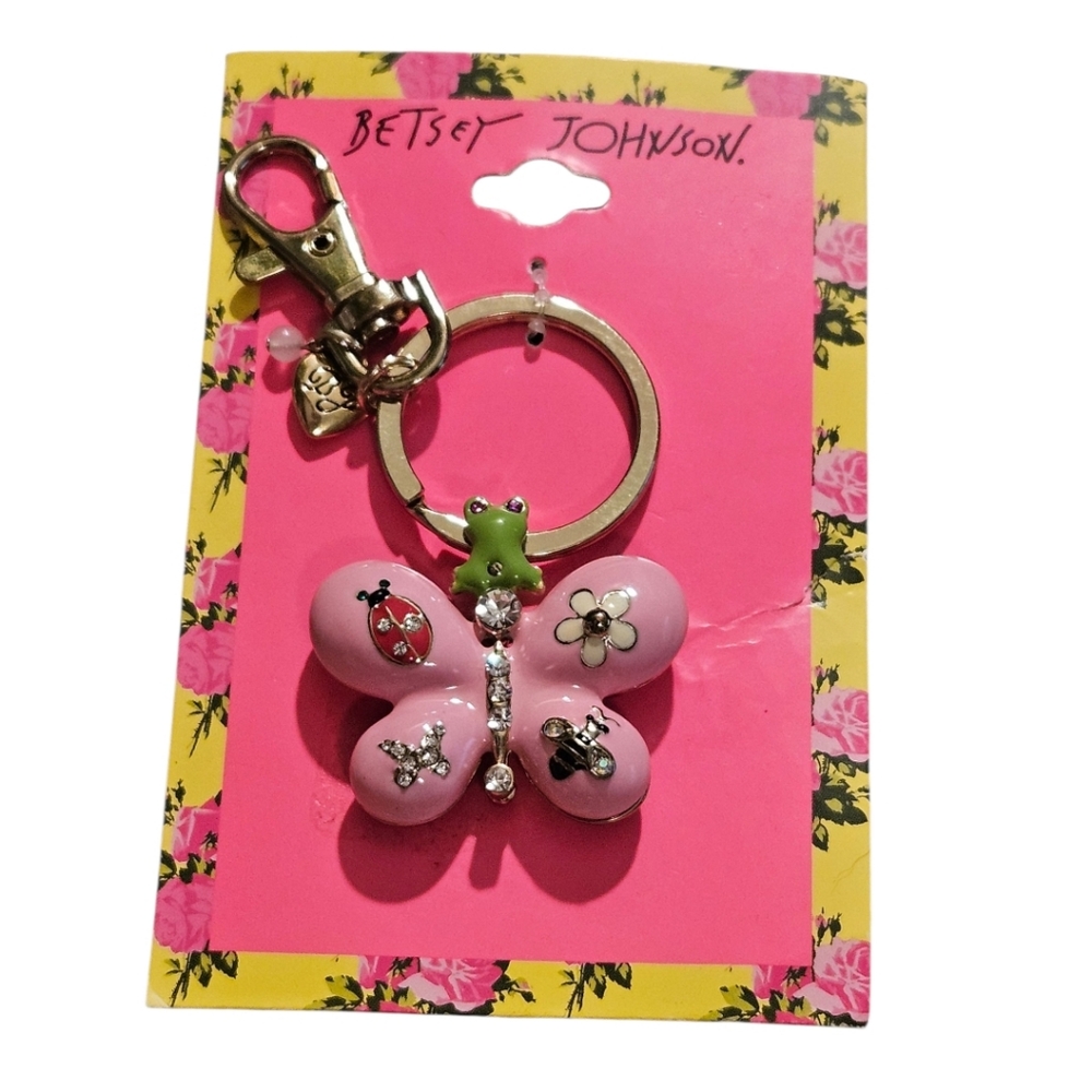 🦋Betsey Vtg GARDEN PARTY Collection Vintage Enamel Bag Charm Keychain NWT